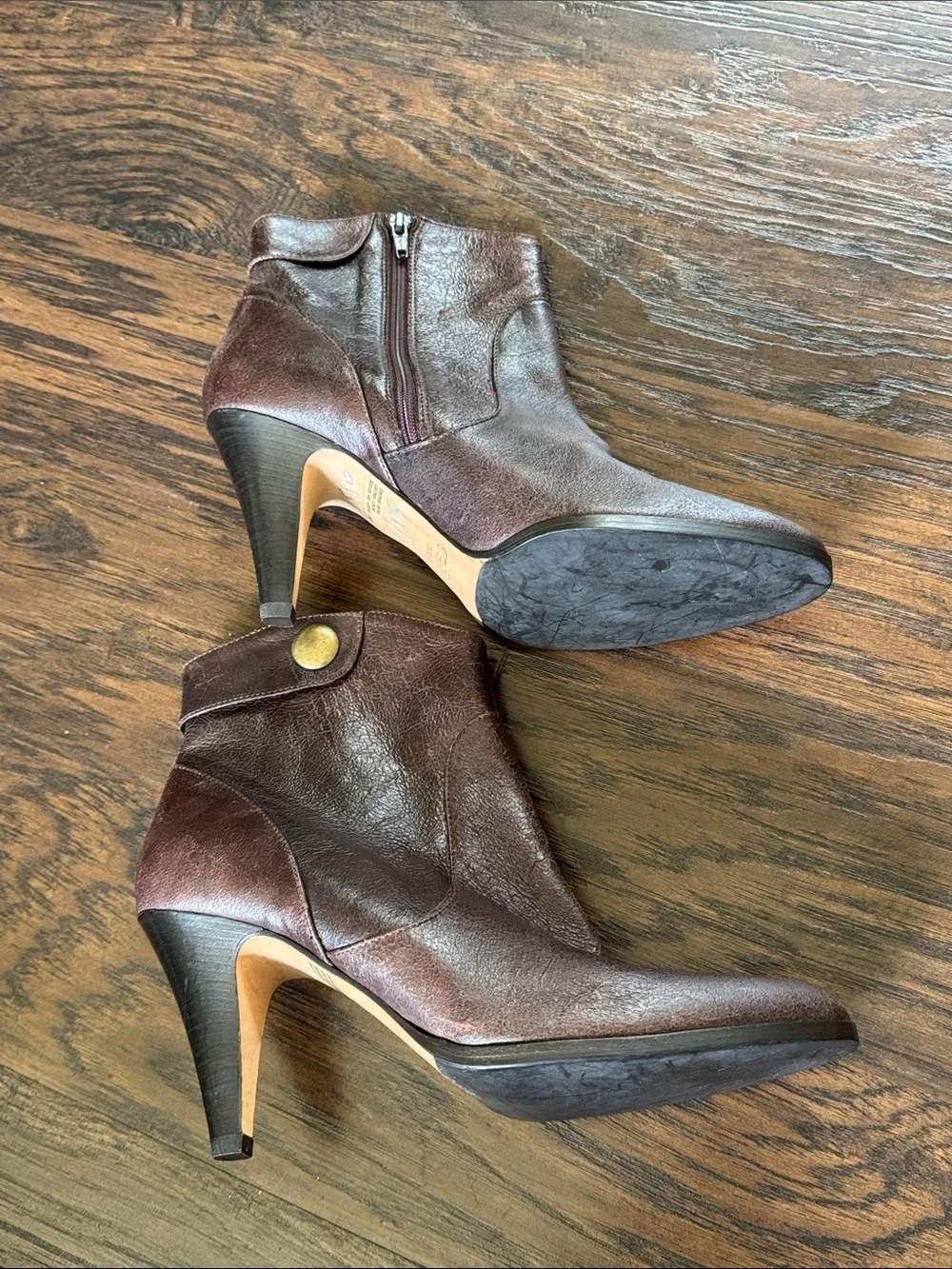 Faconnable Dark Brown Leather Pointed Toe Ankle Booties